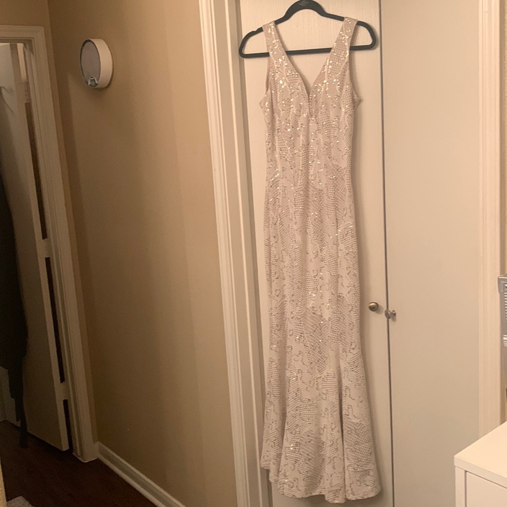 Cream mermaid prom dress